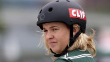 Jordyn Barratt looks on during the Women's Park Open qualifier at the 2021 Dew Tour in Des Moines, Iowa.