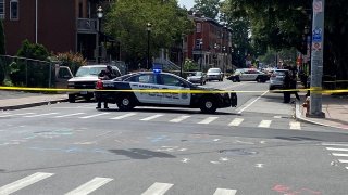 Police at the scene of a shooting on Broad Street in Hartford
