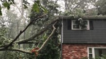 Tree down on a house in Gales Ferry