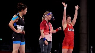 Adeline Gray won twice Saturday night to reach the Olympic wrestling semifinals