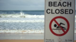 Beach closure sign.
