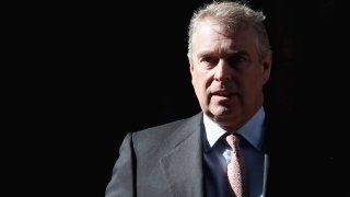Prince Andrew, Duke of York leaves the headquarters of Crossrail at Canary Wharf