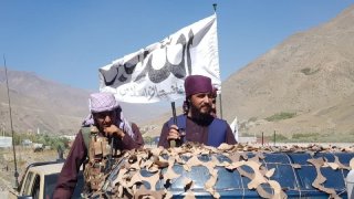 Taliban members patrol after they entered the Panjshir Valley, the only province the group had not seized during its sweep last month in Afghanistan on September 6, 2021.