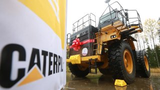 A ceremony to start manufacturing new CAT 777A haul trucks at the Caterpillar Tosno factory.