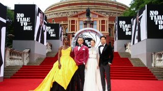 Lashana Lynch, from left, Daniel Craig, Lea Seydoux and Cary Joji Fukunaga pose for photographers upon arrival for the World premiere of the new film from the James Bond franchise 'No Time To Die'