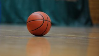 basketball on the floor of a basketball court