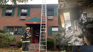 Fire at 667 Mix Avenue in Hamden and photo of burned kitchen