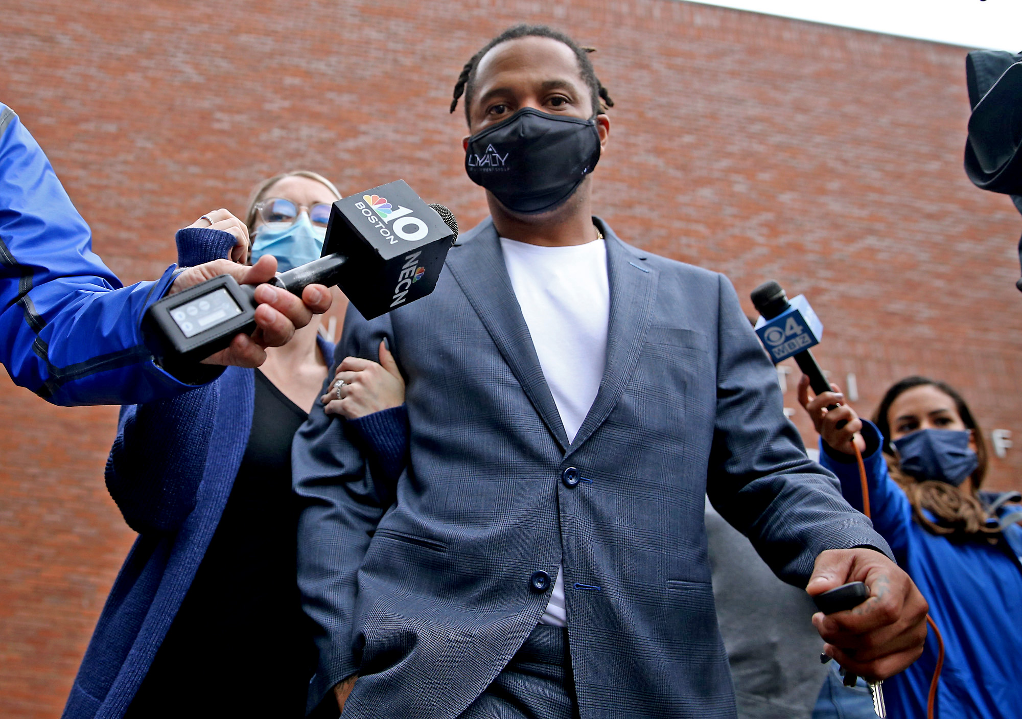 QUINCY MA – October 26: Former New England Patriot Patrick Chung leaves Quincy District Court after his arraignment on domestic violence charges involving the mother of one of his children on October 26, 2021 in Quincy, Massachusetts.  (Staff Photo By Matt Stone/MediaNews Group/Boston Herald)