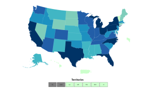 A chart showing U.S. COVID-19 cases reported to the CDC in the last seven days, by state/territory.