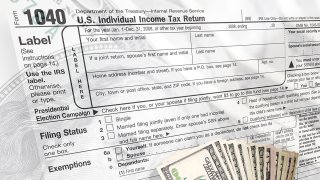 IRS tax form and money