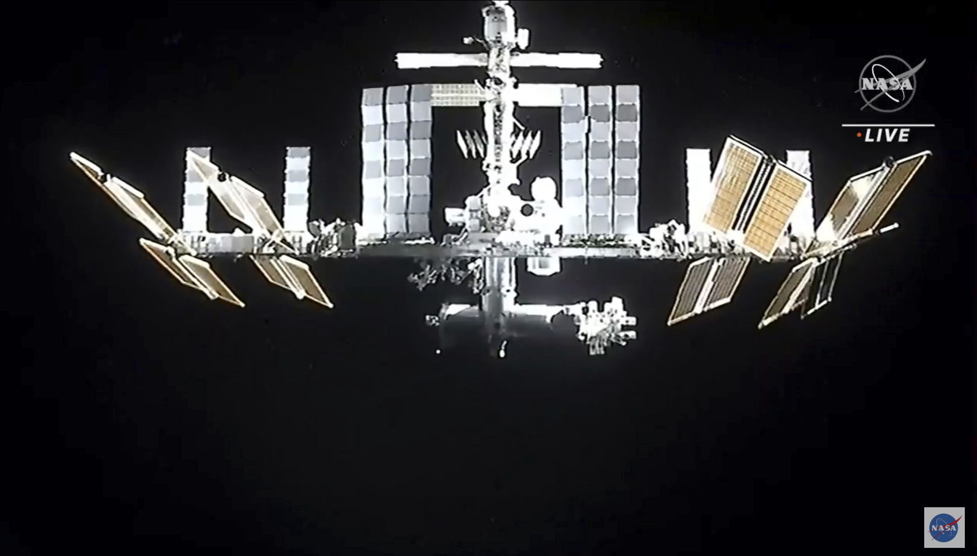 In this image from video provided by NASA, the International Space Station is seen as astronauts in the SpaceX Dragon capsule undock on Monday, Nov. 8, 2021,