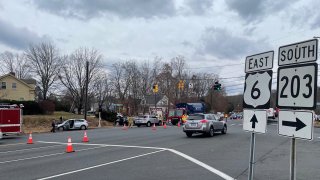 Emergency crews at Crash on Route 6 in Windham