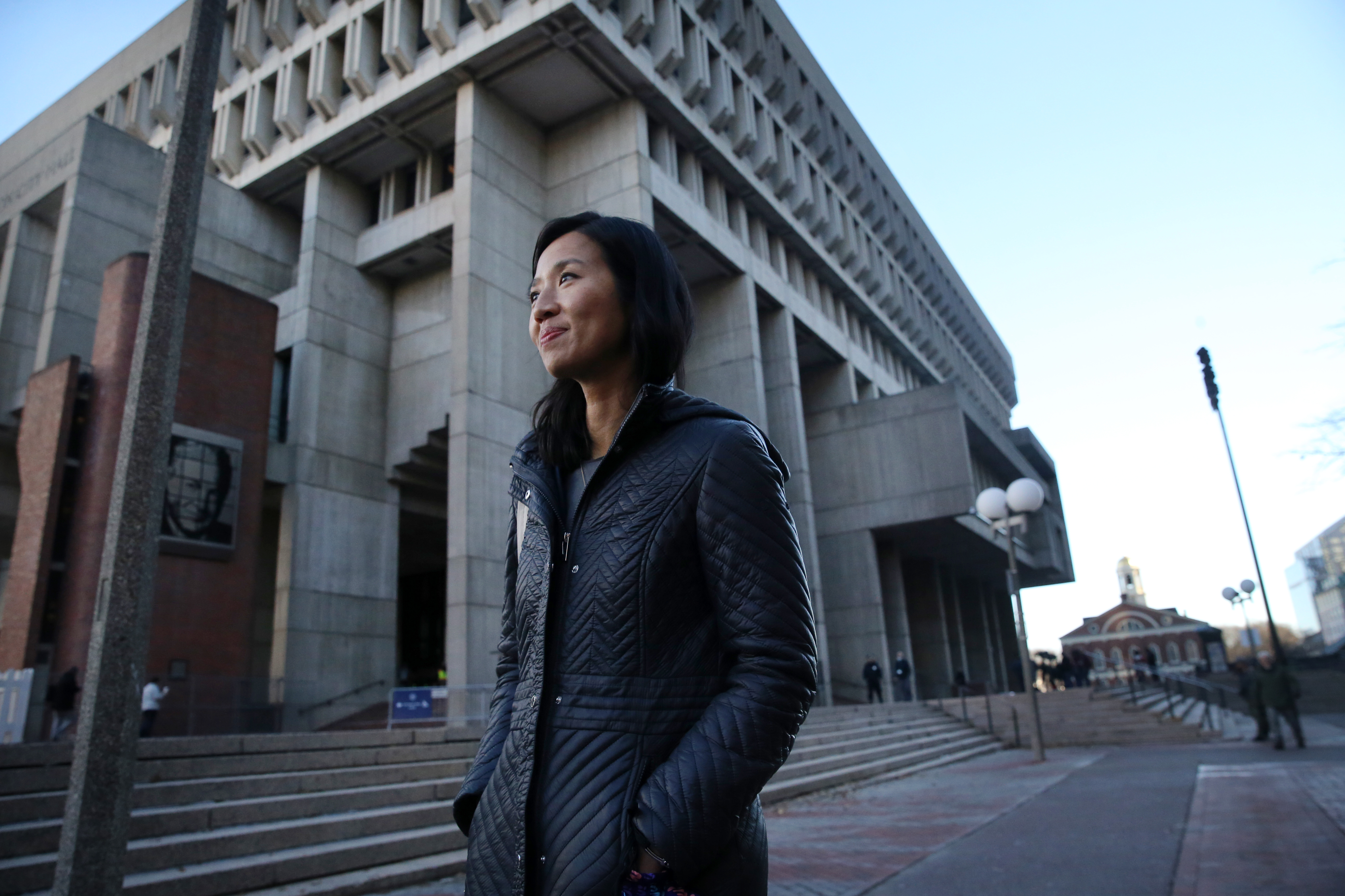 Boston, MA – November 17: Mayor Michelle Wu arrives at Boston City Hall for her first full day as Mayor on November 17, 2021.(Photo by Craig F. Walker/The Boston Globe via Getty Images)