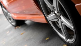 Closeup of wheels on a car