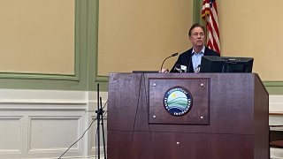 Governor Ned Lamont at press briefing