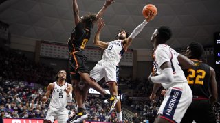 Connecticut's Jalen Gaffney shoots the ball