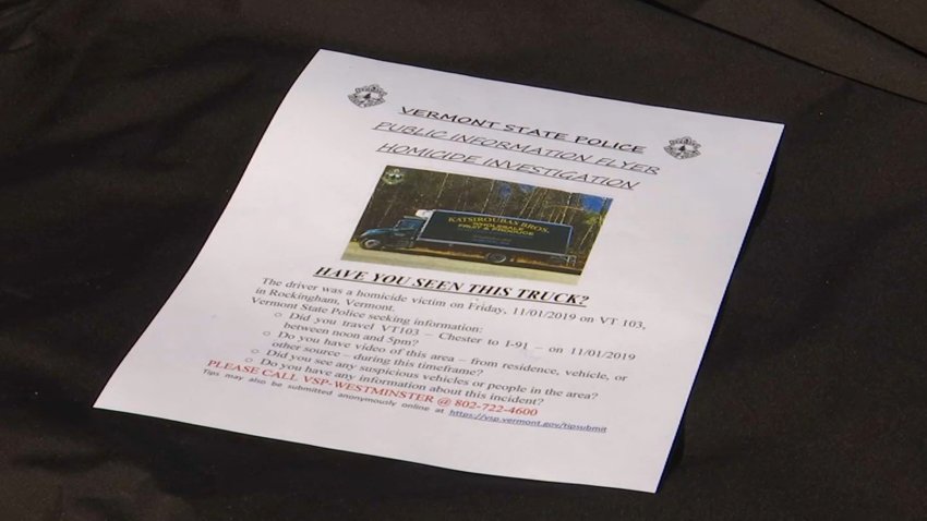 This file photo shows a flyer released by Vermont State Police looking for information in the deadly shooting of a Boston delivery truck driver.