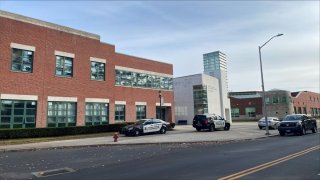 police cruisers outside Hartford Magnet Trinity College Academy