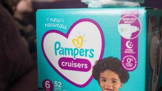 Procter and Gamble Co. Pampers brand baby diapers are arranged for a photograph taken in Hastings on Hudson, New York, U.S., on Saturday, Oct. 17, 2020.