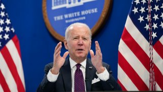 President Joe Biden speaks during a meeting with the President's Council of Advisors on Science and Technology at the Eisenhower Executive Office Building on the White House Campus, Thursday, Jan. 20, 2022.