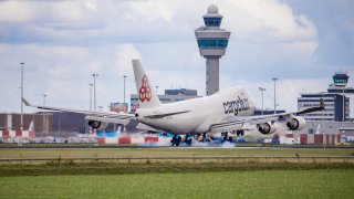 Cargolux Airlines International Boeing 747-4HQF(ER) landing in Amsterdam