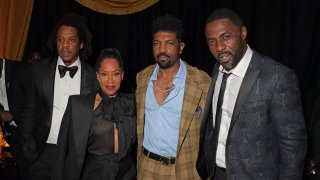 (L to R) Producer Shawn Carter aka Jay-Z, Regina King, Deon Cole and Idris Elba