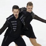Zachary Donohue and Madison Hubbell of the United States skate in the rhythm dance at Orleans Arena, Oct. 23, 2021 in Las Vegas, Nevada.