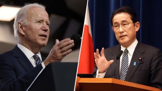 U.S. President Joe Biden (left), Japanese Prime Minister Fumio Kishida