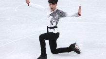 Vincent Zhou of Team USA performs during the Men's Free Skating event of the team figure skating competition at the 2022 Winter Olympic Games, at the Capital Indoor Stadium.