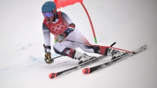 River Radamus of the United States competes in the first run of the Men's Giant Slalom during the 2022 Winter Olympics at the Yanqing National Alpine Skiing Centre in Yanqing, China on Feb. 13, 2022.