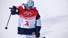 USA's Alex Ferreira reacts as he competes in the Freestyle Skiing Men's Freeski Halfpipe final run during the 2022 Winter Olympics at the Genting Snow Park H & S Stadium in Zhangjiakou, China on Feb. 19, 2022.