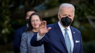 WASHINGTON, DC - FEBRUARY 25: U.S. President Joe Biden waves as he walks to Marine One on the South Lawn of the White House February 25, 2022 in Washington, DC. President Biden is traveling to Wilmington, Delaware for the weekend.