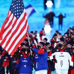 Flag bearers Brittany Bowe and John Shuster of Team USA lead the team during the Opening Ceremony of the Beijing 2022 Winter Olympics at the Beijing National Stadium on Feb. 4, 2022 in Beijing, China.