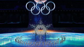 A large Olympic logo and snowflake is erected during the Opening Ceremony of the Beijing 2022 Winter Olympics at the Beijing National Stadium on Feb. 4, 2022, in Beijing, China.