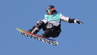 Hailey Langland of Team United States performs a trick during the Women's Snowboard Big Air Qualification on day 10 of the 2022 Winter Olympics at Big Air Shougang on Feb. 14, 2022, in Beijing, China.