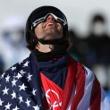 Gold medallist Alexander Hall of Team United States reacts during the Men's Freestyle Skiing Freeski Slopestyle Final on Day 12 of the Beijing 2022 Winter Olympics at Genting Snow Park on Feb. 16, 2022, in Zhangjiakou, China.