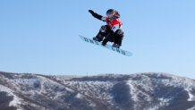 Jamie Anderson of Team United States performs a trick during the Women's Snowboard Slopestyle Qualification on Day 1 of the Beijing 2022 Winter Olympic Games at Genting Snow Park on Feb. 5, 2022 in Zhangjiakou, China.