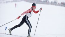 Raisa Smetanina #39 of the USSR skis in the Women's 5 kilometer Nordic Skiing event