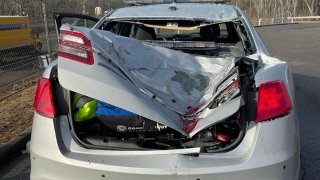 Connecticut State Police cruiser hit by tires in Willington