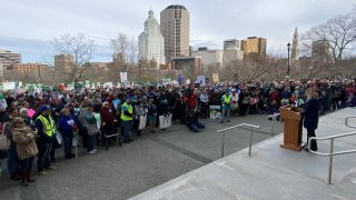 Several hundred people attended a March for Life rally at the State Capitol Wednesday.