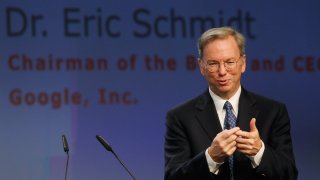 Eric Schmidt delivers the closing keynote speech at the 2010 IFA technology trade fair at Messe Berlin on September 7, 2010 in Berlin, Germany.