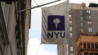 A New York University (NYU) flag