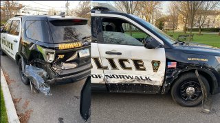 Norwalk Police Cruiser after crash