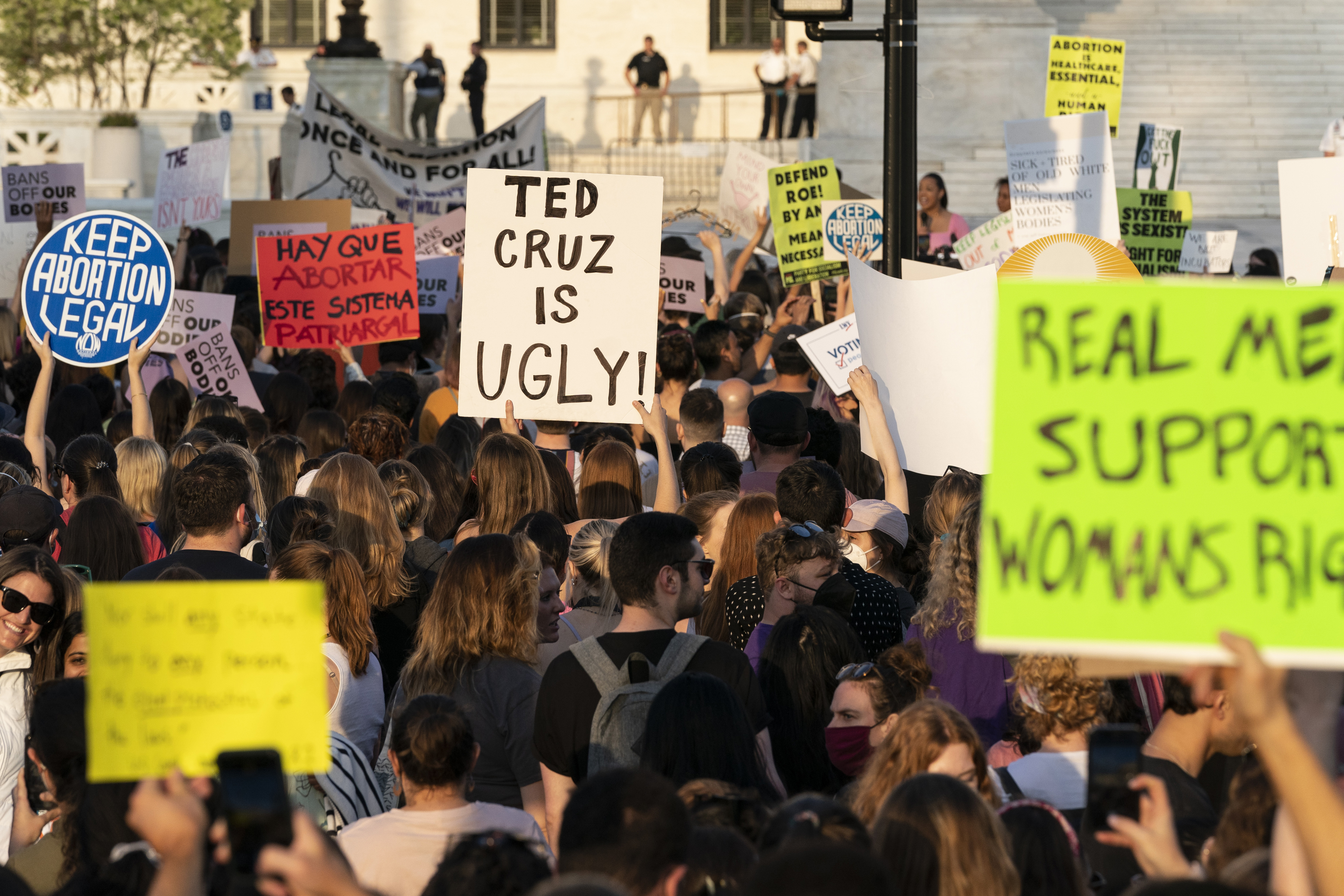 Demonstrators protest outside of the U.S. Supreme Court Tuesday, May 3, 2022 in Washington.