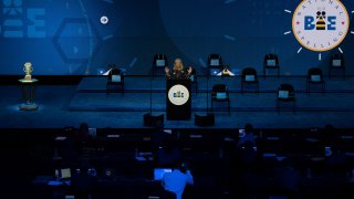 US First Lady Jill Biden speaks at the 2021 Scripps National Spelling Bee Finals in Orlando, Florida on July 8, 2021.