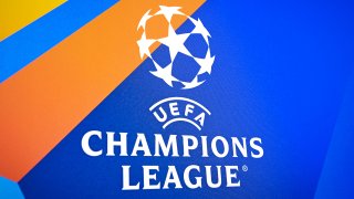 A detailed view of the UEFA Champions League logo