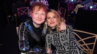 LONDON, ENGLAND - FEBRUARY 08: (EDITORIAL USE ONLY) Ed Sheeran and Cherry Seaborn during The BRIT Awards 2022 at The O2 Arena on February 08, 2022 in London, England.