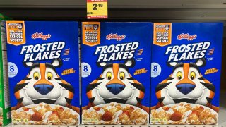 Kellogg’s brand cereal is displayed on a store shelf on June 21, 2022 in Lansing, Michigan. Today Kellogg’s announced that the company will be split into three different companies and will move its corporate headquarters out of Battle Creek to Chicago, Illinois.