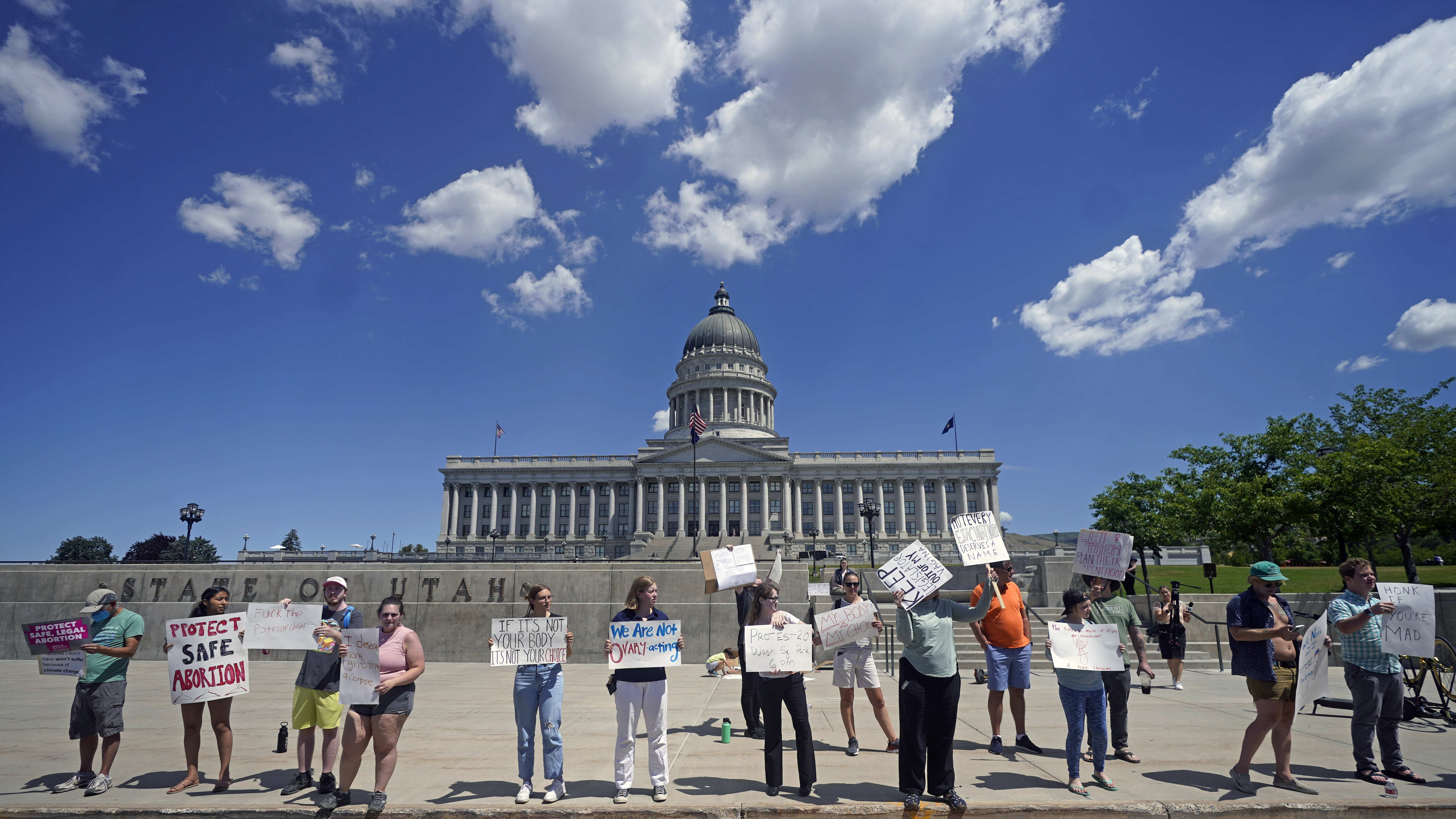 People protest for abortion-rights at the Utah State Capitol Friday, June 24, 2022, in Salt Lake City.