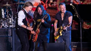 Paul McCartney, from left, Dave Grohl and Bruce Springsteen perform at Glastonbury Festival